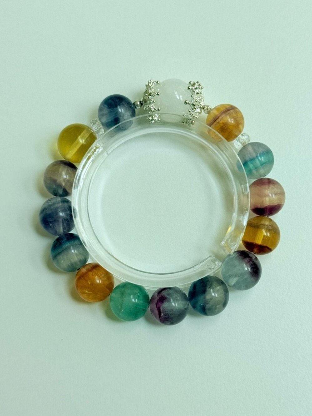 Shades of Light | Natural Banded Fluorite & White Phantom Quartz Bracelet
